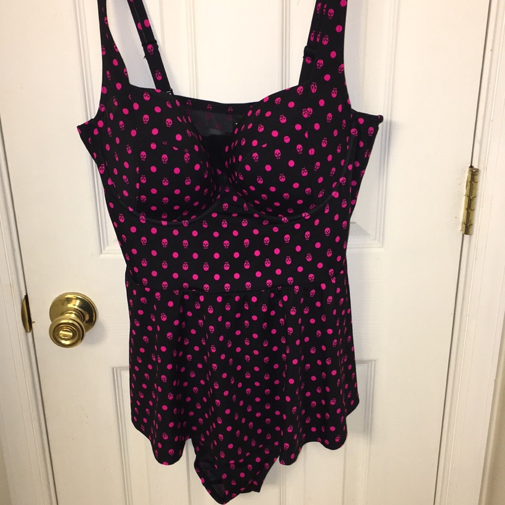 Torrid Skull dot print peplum one piece swimsuit